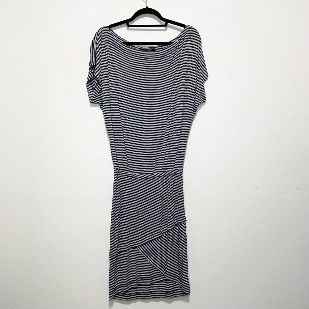 Robert Rodriguez Gray Black Striped Short Sleeve Boatneck Dress